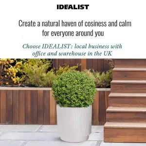 IDEALIST 37cm Round Planter with Drainage Holes, Ribbed White Reinforced Stone Cylinder Outdoor Plant Pot D37 H37 cm, 31.7L