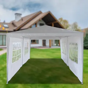 BIRCHTREE 3X6M Outdoor PE Gazebo Patio Shade Canopy Waterproof 6 Pieces Sidewalls White