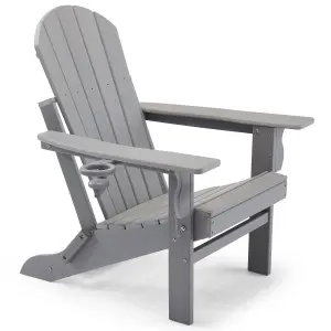 VonHaus Grey Folding Adirondack Chair, Foldable Fire Pit Chair for Garden, Waterproof HDPE Slatted Firepit & Garden Chair