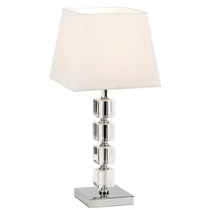 Modern Table Lamp Light Chrome Acrylic Cubes & White Shade Square Desk Sideboard