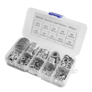 900Pcs Sliver Stainless Steel Flat Washers Set,Multiple sizes