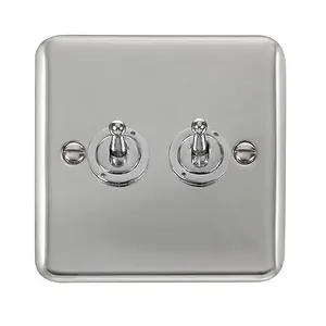 Curved Polished Chrome 2 Gang 2 Way 10AX Toggle Light Switch - SE Home