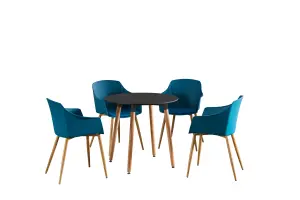 Eden Round Dining Set with a Black Dining Table and 4 Blue Dining Chairs