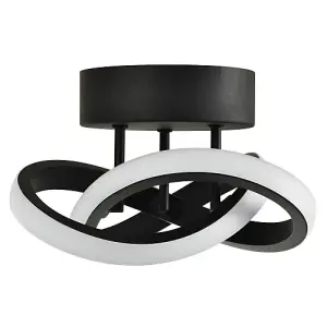 Modern LED Black Ceiling Light with Swirl Thick Metal Strip Creates 1253 Lumens