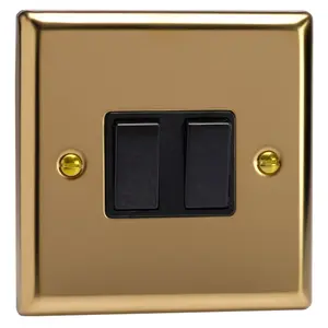 Varilight 2-Gang 10A 1- or 2-Way Rocker Switch Polished Brass