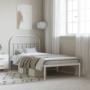 Berkfield Metal Bed Frame with Headboard White 107x203 cm