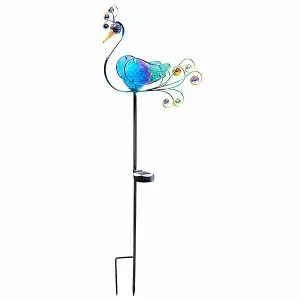 Large Solar Peacock LED Stake Light Garden Ornament Exotic Bird Decor 90cm Glass