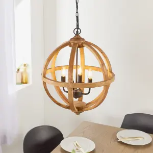 Anson Lighting Danube 4lt Pendant light finished in Mango wood and dark bronze paint