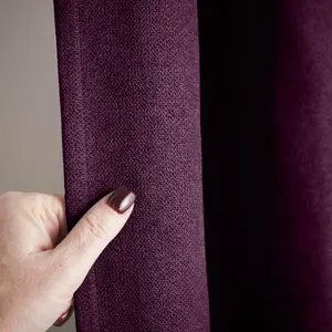 Velvet Chenille Thermal Fleece Lined Ring Top Door Curtain 137cm x 213cm Aubergine