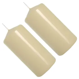 Pillar Candles, Pack of 2, Unscented, Long Burning Time, 10 x 5 cm / 4 x 2 in (Ivory, Matt)