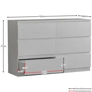 Vida Designs Denver White 6 Drawer Chest (H)770mm (W)1200mm (D)400mm