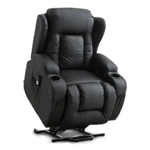 Caesar Dual Motor Electric Rise Recliner Bonded Leather Armchair Electric Lift Riser Chair (Black)