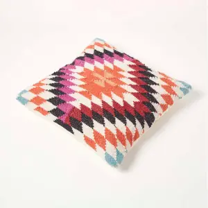 Homescapes Manila Handwoven Orange and Pink Kilim Cushion with Feather Filling