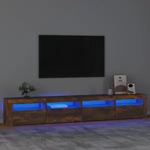 Berkfield TV Cabinet with LED Lights Smoked Oak 240x35x40 cm