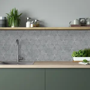 Splashwall Grey Tile Hexagonal MDF Splashback, (H)600mm (W)2440mm (T)4mm