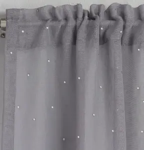 Pair of Jewel Grey Voile Panels with Sparkle Pattern and Rod Pocket Header 229 CMS