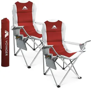 Voyager Red Camping Chair 2-Pack Waterproof, Folding, Cup Holder, Side Pockets