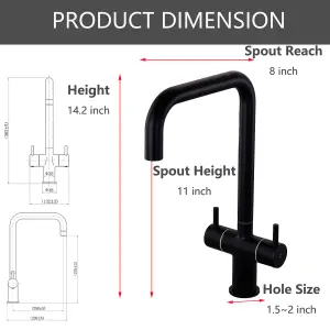 Kitchen Sink Mixer Tap 360 Swivel Spout Monobloc Mixers Faucet Single Lever Rectangle Taps with Aerator Matte Black