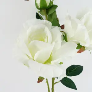 80cm Artificial White Rose Stem - 3 flowers