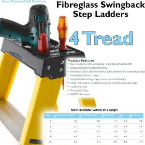 0.8m FIBREGLASS Swingback Step Ladders 4 Tread Professional Lightweight Steps