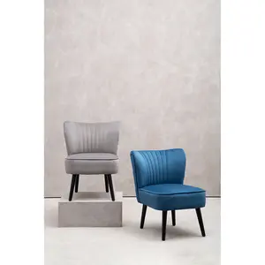 Interiors by Premier Blue Velvet Chair, Curved Back Accent chair, Easy to Assemble Borg Chair, Comfy Office Chair