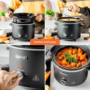 Geepas 2.5 Litre Slow Cooker 3 Temperature Settings, Removable Easy-Clean Ceramic Bowl Tempered Glass Lid & Cool Touch Handles