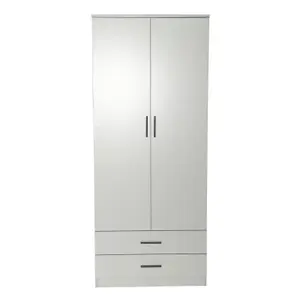 URBNLIVING 180cm Tall Wooden 2 Door Wardrobe Grey Set Drawers With 2 Drawers Bedroom Storage Hanging Bar Clothes