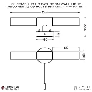 Modern Chrome IP44 Rated Bathroom Wall Light Fitting with Tubular Glass Shades