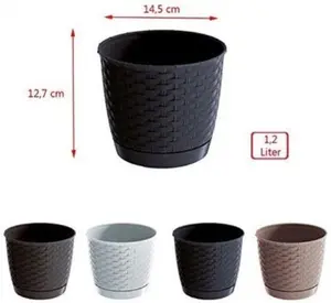 Plant Pot Flowerpot Wave Plastic Crystal Modern Decorative Small Medium Large Dark Brown Round 1.2 Litres