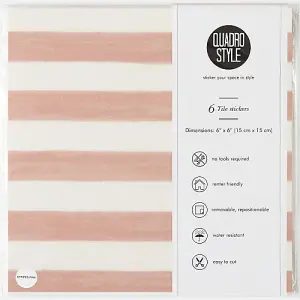 Quadrostyle Stripes Pink Wall Tile and Furniture Vinyl Stickers 15cm(L) 15cm(W) pack of 6