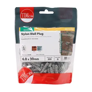 Timco - Nylon Plugs (Size 6.0 x 30 - 200 Pieces)