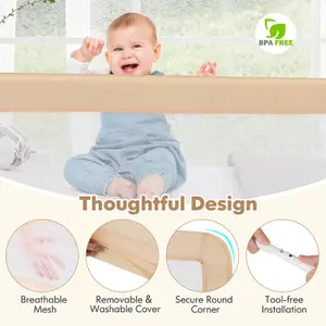 COSTWAY Bed Rail Guard for Toddlers 150CM Foldable Baby Bed Rail w/ Safety Strap