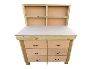 Wooden MDF top workbench, tool cabinet with drawers (V.2) (H-90cm, D-70cm, L-150cm) with back