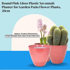 Pot Savannah Planter Round Plastic Pink Gloss Flower Plant Garden 25cm 3Pcs