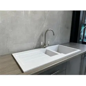 Liquida ELL15WH 1.5 Bowl Comite Reversible Inset White Kitchen Sink With Wastes