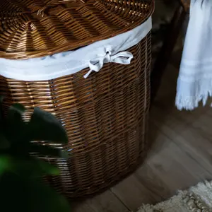 Oval Wicker Lined Laundry Basket Bin Distilled Brown / Large (56 cm x 51 cm x 37 cm)