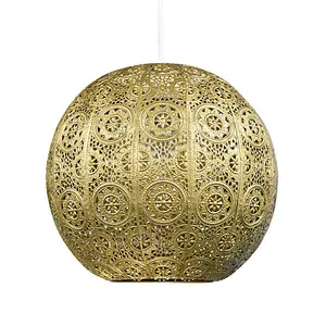 30cm Spherical Moroccan Pendant Lamp Shade in Satin Gold Metal - Vintage Design