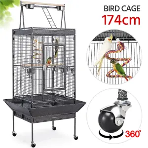 Yaheetech Black Play Top Metal Rolling Bird Cage w/ Industrial Wheels