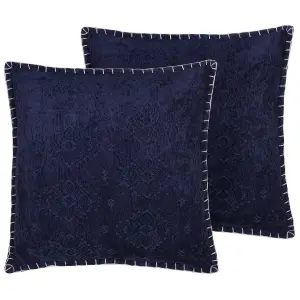 Set of 2 Cushions MELUR Viscose 45 x 45 cm Solid Embossed Dark Blue