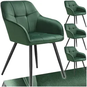 Dining Chair Marilyn - velvet look, quilted pattern - dark green / black