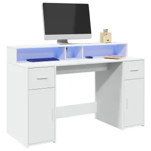 Berkfield Desk with LED Lights White 140x55x91 cm Engineered Wood