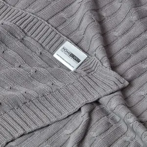 Homescapes Cotton Cable Knit Throw Grey, 130 x 170 cm