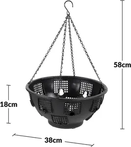 Set of 2 Easy Filling Hanging Baskets Planters - 15Inch Black with Chain for Indoor and Outdoor Garden Balcony Porch Patio Décor