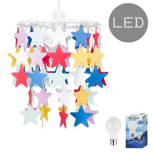 ValueLights Stars White Ceiling Pendant Droplets Shade and B22 GLS LED 6W Warm White 3000K Bulb