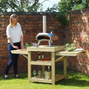 Zest Garden Pizza Oven Table Wooden Outdoor Dining BBQ Side Serving Table Shelf