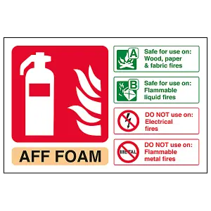 AFF FOAM Fire Extinguisher Safety Sign - Rigid Plastic 150x100mm (x3)