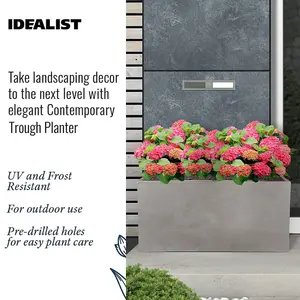 IDEALIST 80cm Trough Garden Planter, Grey Reinforced Stone Outdoor Large Plant Pot L80 W37 H37 cm, 111L