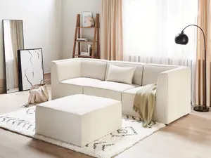 3 Seater Modular Jumbo Cord Sofa with Ottoman Beige LEMVIG