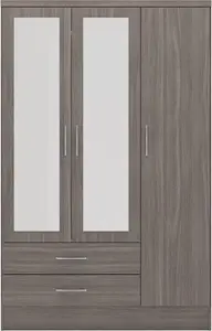 Nevada 3 Door 2 Drawer Mirrored Wardrobe Black Wood Grain