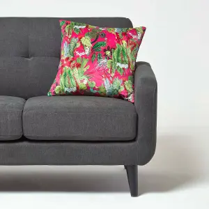 Homescapes Hot Pink Tropical Leaf Velvet Cushion 46 x 46 cm